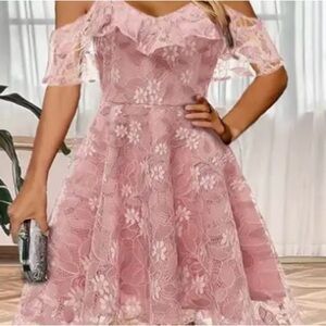 NWOT Ladies Sz S Pink Lace Off-Shoulder Dress
